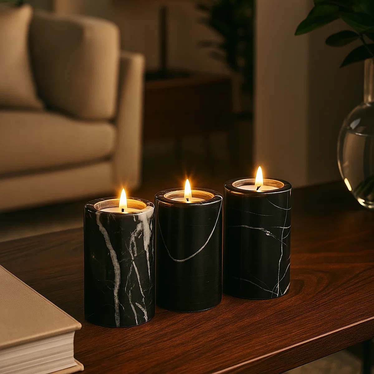 Brenlee 3 Piece Marble Tabletop Tealight Holder Set | Wayfair UK