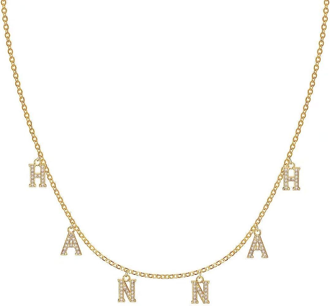 IEFRICH Custom Name Necklace Personalized, 14K Gold Plated Cubic Zirconia Dainty Name Necklaces C... | Amazon (US)