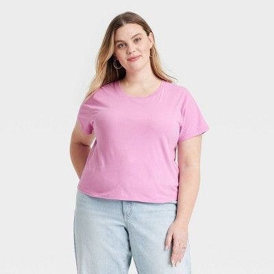 Women's Shrunken Short Sleeve T-Shirt - Universal Thread™ Pink 1X | Target