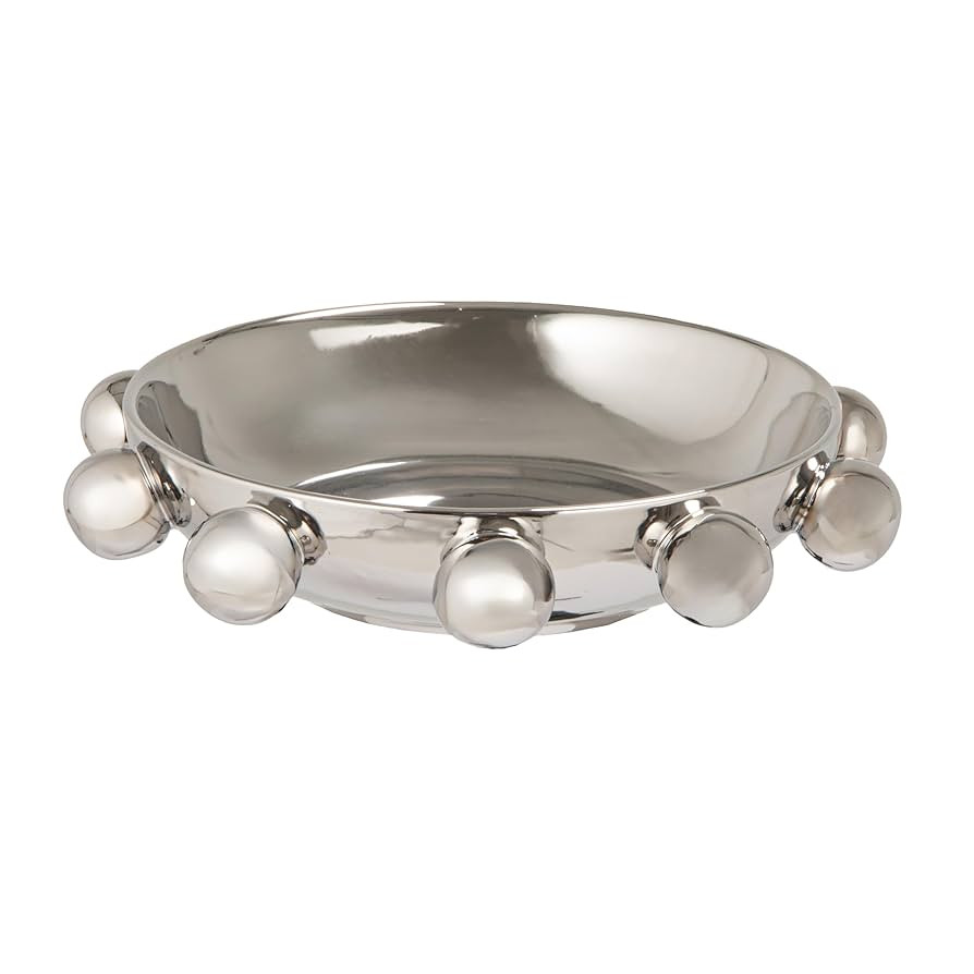 Bloomingville Round Stoneware Dish with Decorative Ball Accents, Chrome Finish | Amazon (US)