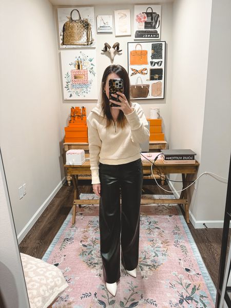 Date night outfit! These wide leg faux leather pants are soooo comfy and on sale! Normal size in everything 



#LTKstyletip #LTKfindsunder100 #LTKSeasonal