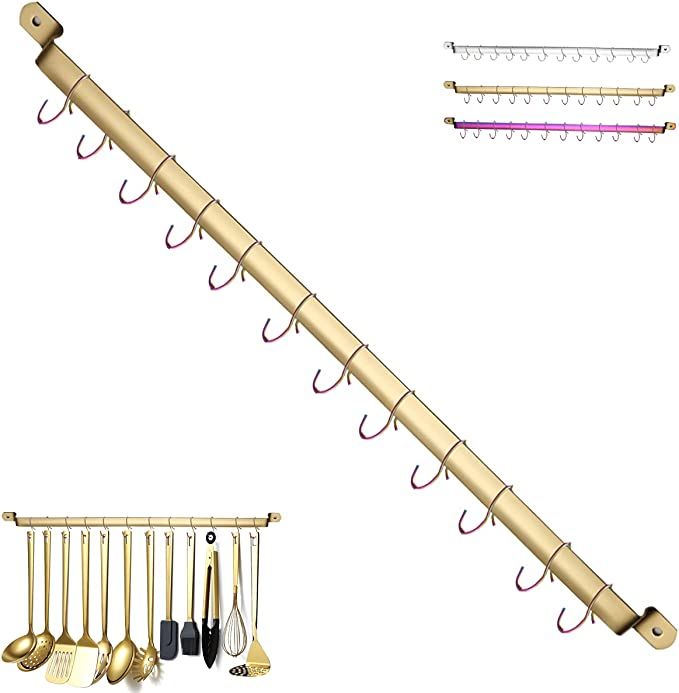 Kitchen Utensil Rack,Kyraton Kitchen Rack With Gold Titanium Plating,Rail Rack Organizer for Hang... | Amazon (US)