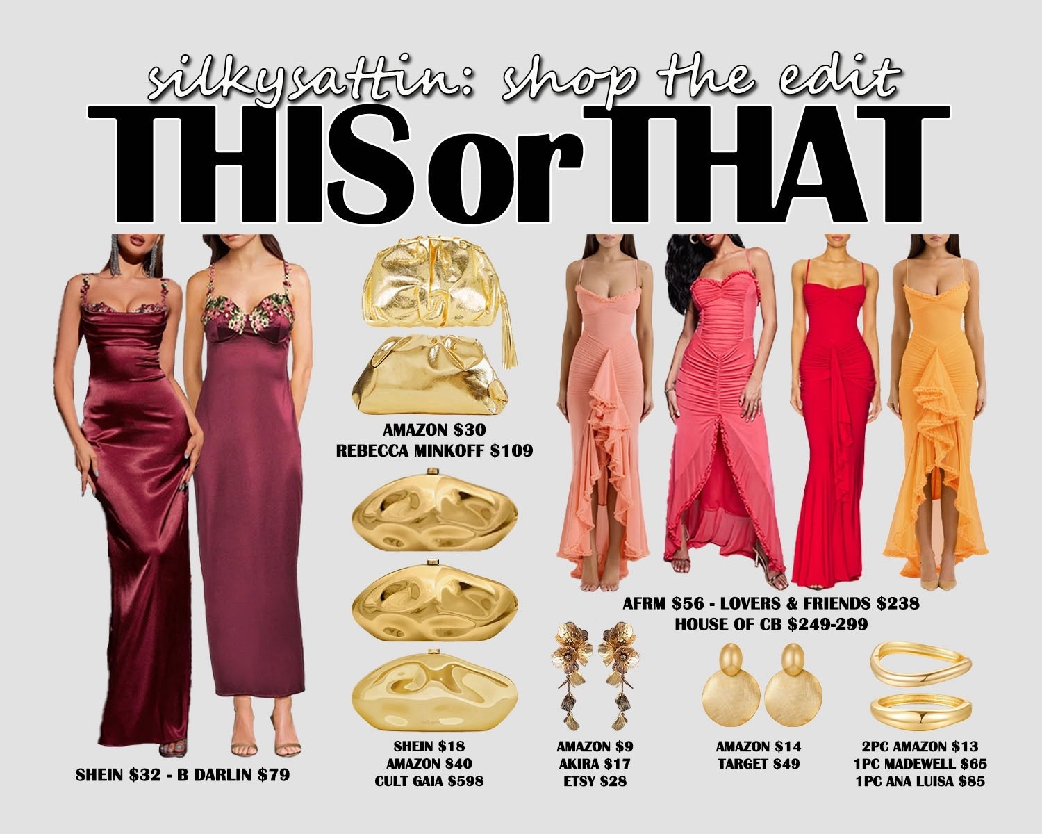Shop the Edit: This or That 

Affordable Style vs Luxury Style: budget friendly affordable alternative and the high end label option.

girls night outfit, date night outfit, wedding guest outfit, casual, formal, ootd, ootn, women’s fashion #girlsnightoutfit #datenightoutfit #weddingguestoutfit #casual #formal #ootd #ootn #women #fashion

#LTKootd #LTKSaleAlert #LTKWedding
