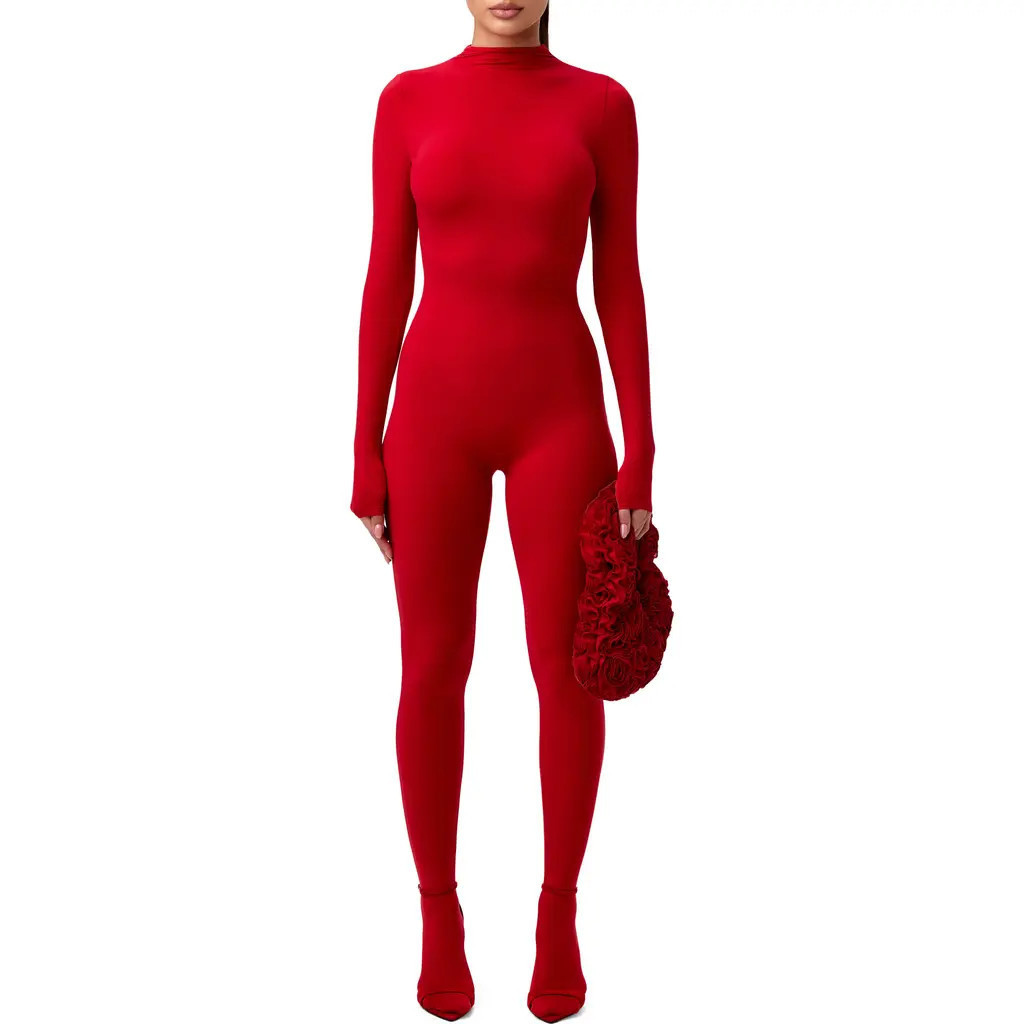 Naked Wardrobe Long Sleeve Closed Toe Jumpsuit in Red at Nordstrom, Size Small | Nordstrom