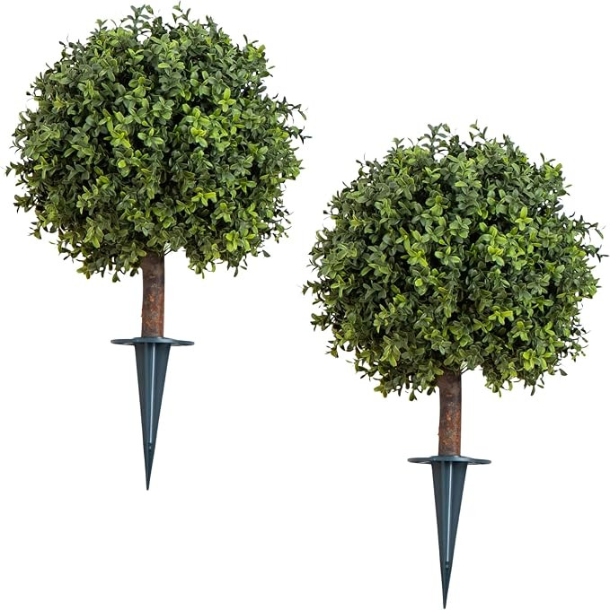 Nearly Natural 2ft. UV Resistant Artificial Boxwood Topiary with Integrated Ground Stake (Indoor/... | Amazon (US)