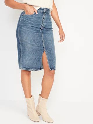 Higher High-Waisted Button-Fly Midi Jean Pencil Skirt for Women | Old Navy (US)