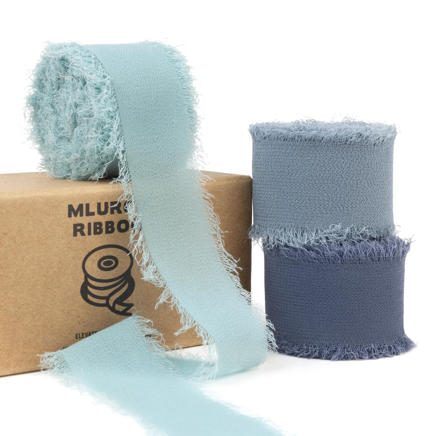 Dusty Blue Chiffon Ribbon 1 Inch x 21Yds Handmade Fringe Chiffon Silk Ribbon Dusty Blue/Slate Blu... | Amazon (US)