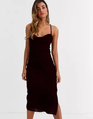 ASOS DESIGN cami midi slip dress in velvet with lace up back | ASOS (Global)