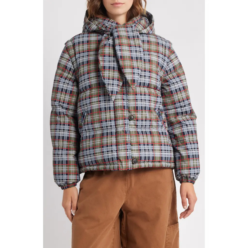 Damson Madder Pearl Multi Check Convertible Puffer Coat at Nordstrom, Size 6 Us | Nordstrom
