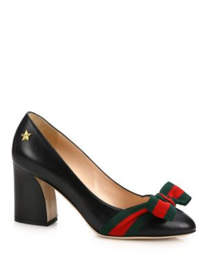Aline Grosgrain Bow & Leather Block Heel Pumps | Saks Fifth Avenue (CA)