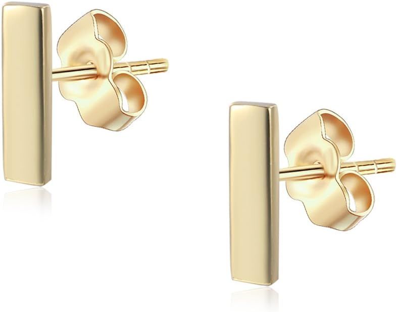14K Gold Plated Dainty Tiny Bar, Ball, Trio Ball, Delta, Circle Disc and Heart Stud Earrings | Amazon (US)