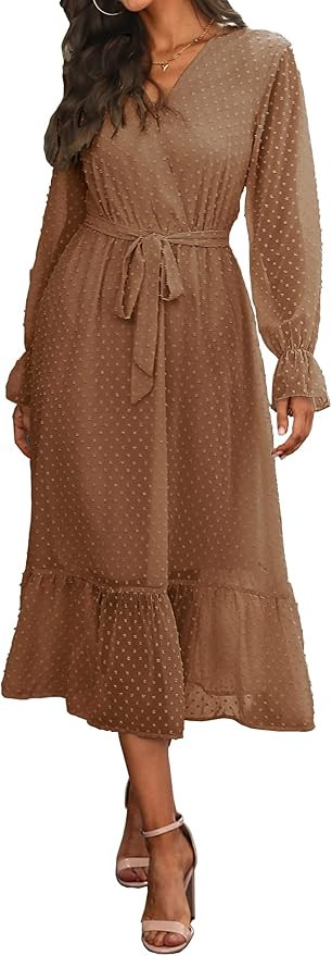 BTFBM Women's Casual Dresses Long Sleeve Wrap V Neck Floral Print Bohemian Swing A-Line Pleated H... | Amazon (US)