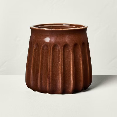 2-Wick Fluted Ceramic Smoked Apple Cider Glazed Jar Candle Burgundy 20oz - Hearth & Hand™ with Magnolia | Target