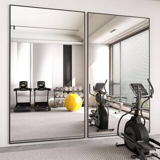 32 in. W x 71.2 in. H Oversized Modern Classic Rectangular Aluminum Frame Black Full Length Floor... | The Home Depot