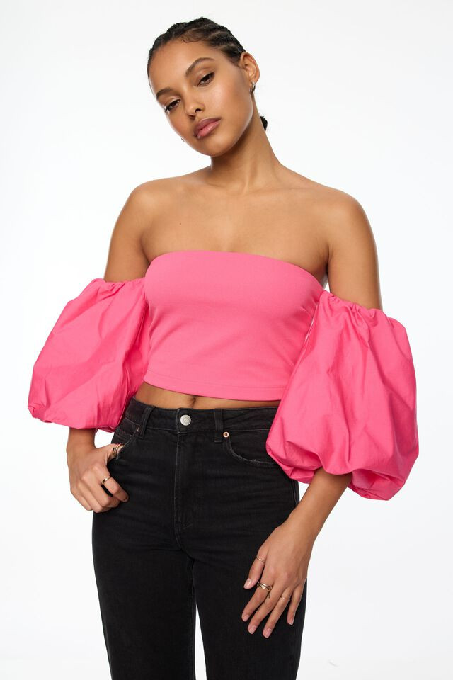 Madison Off Shoulder Poplin Sleeve Top | Dynamite Clothing