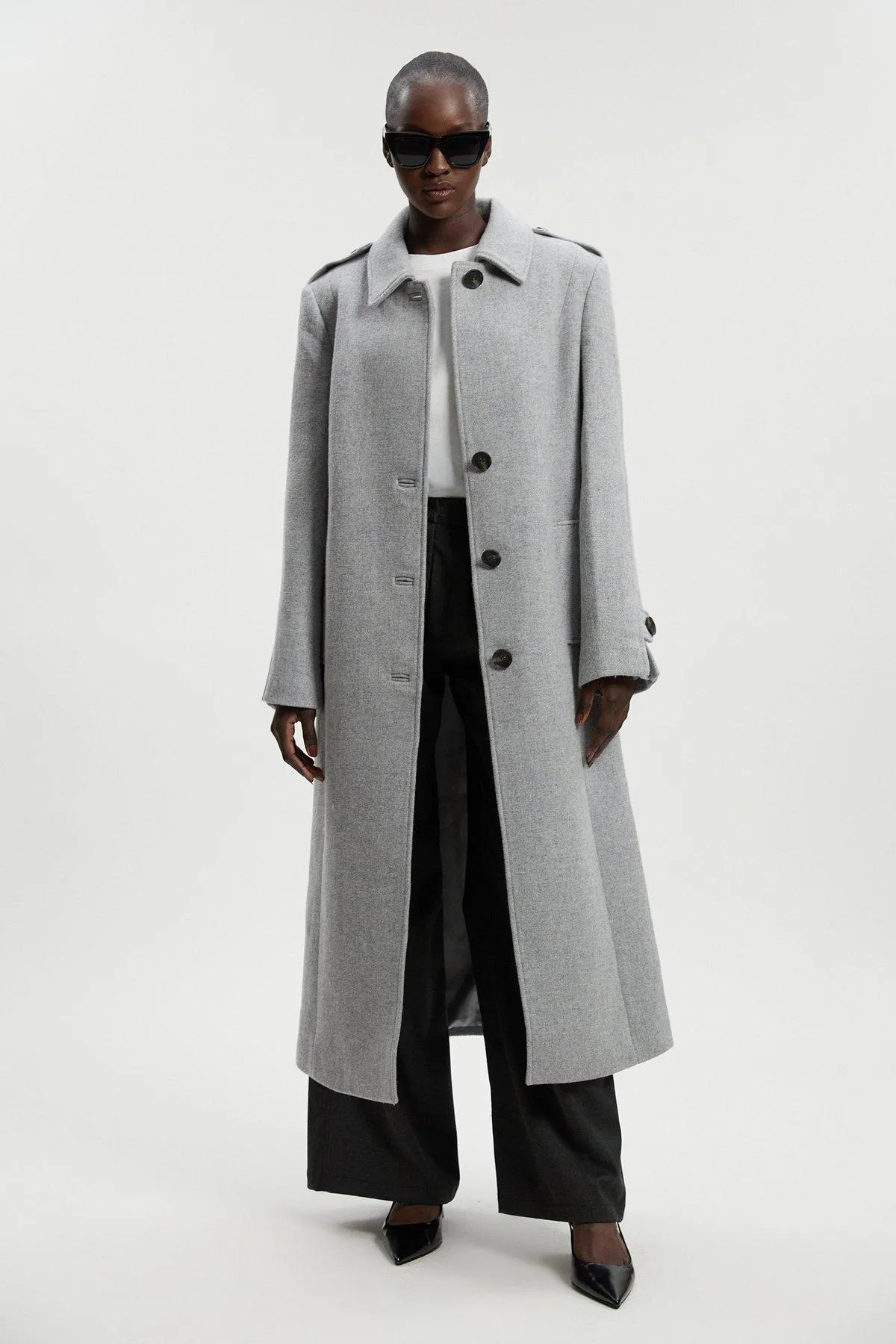 Wool Oversized Single Breasted Tailored Midi Coat | Karen Millen UK + IE + DE + NL