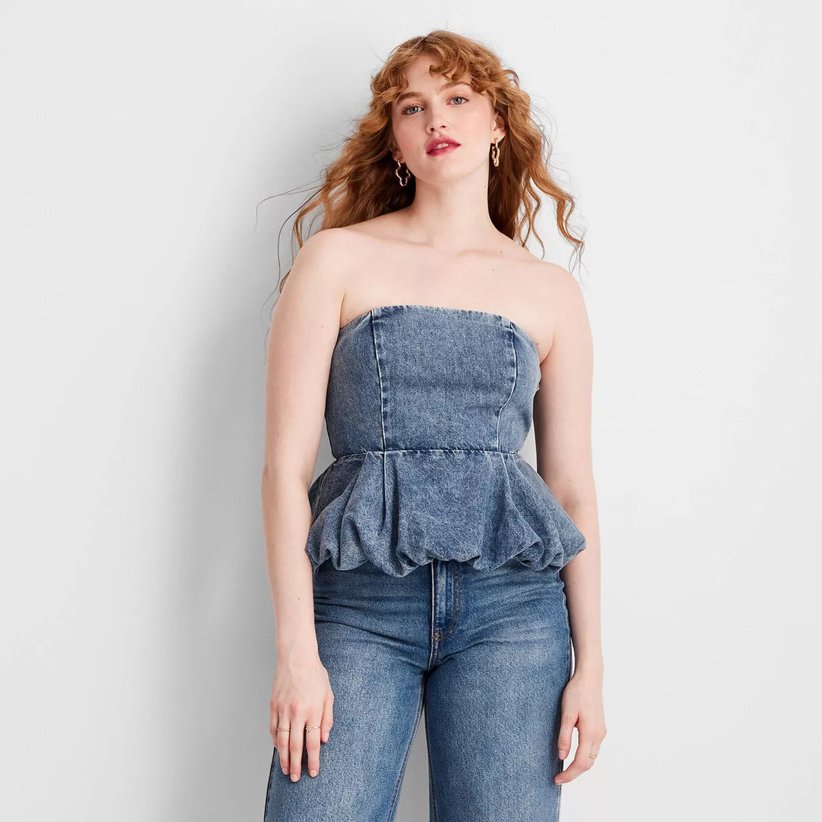 Women's Peplum Denim Top - Future Collective Medium Wash L | Target