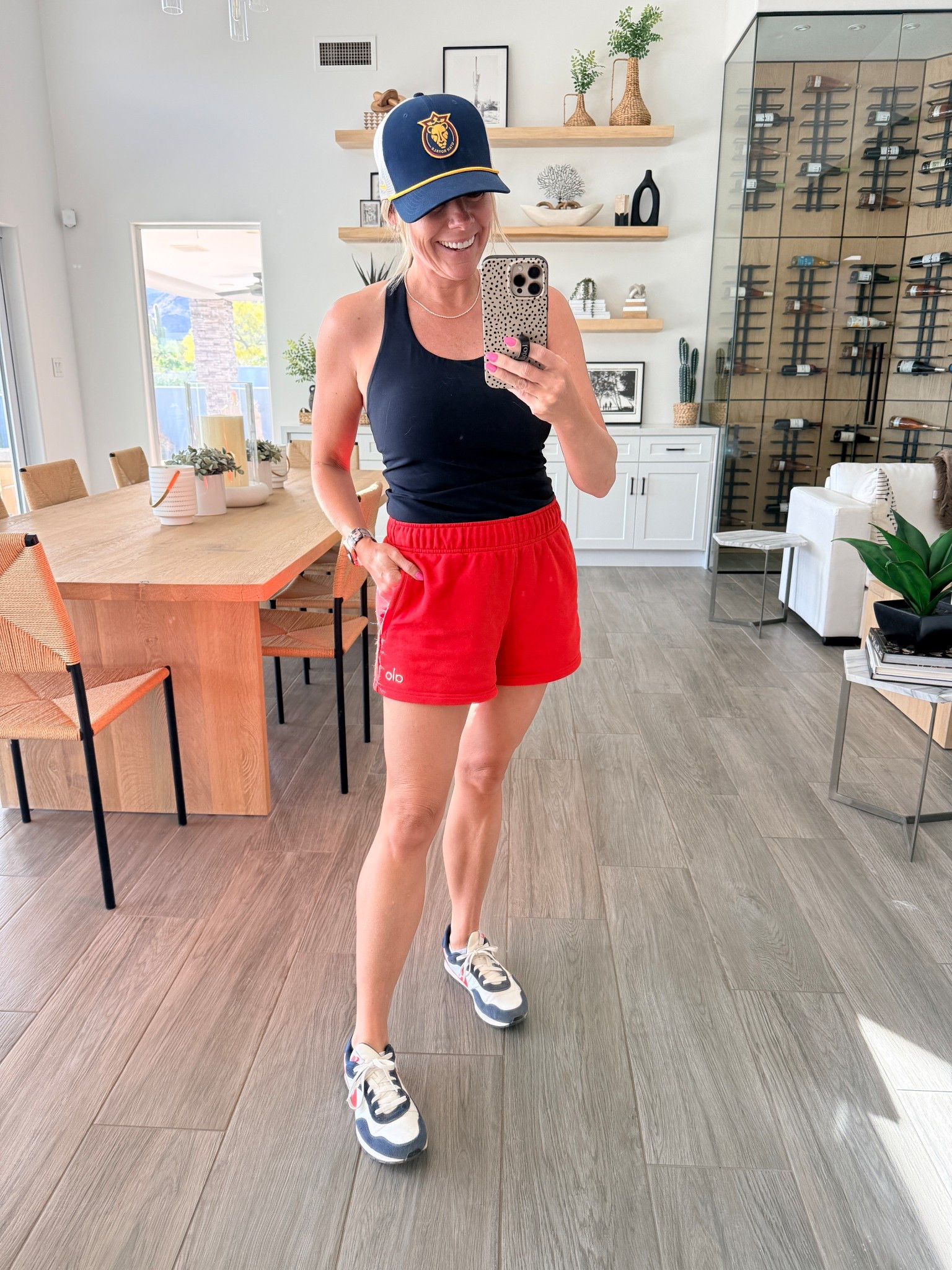 Red alo sweat shorts with a navy blue tank top size XS shorts small tank top 

#LTKootd #LTKOver40 #LTKmomlife