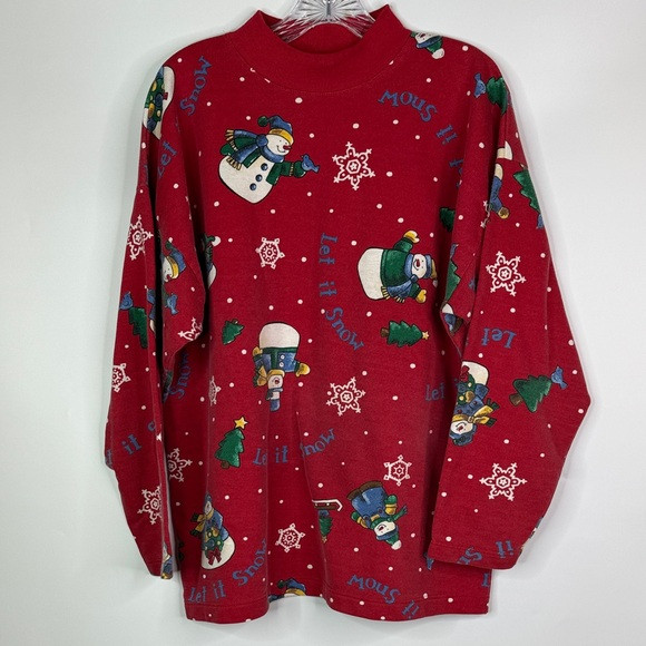 Vintage Holiday Time Let It Snow Turtleneck Long Sleeve Shirt Size Large | Poshmark