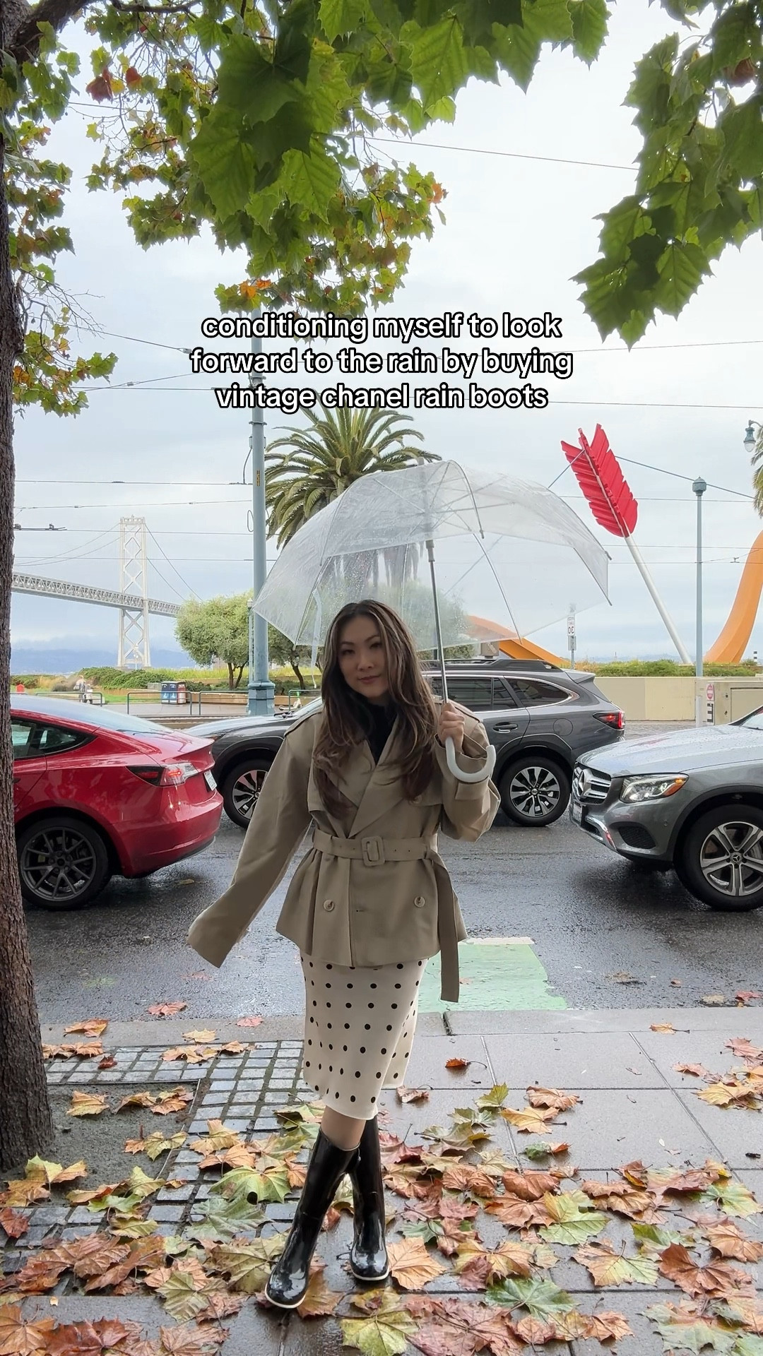 rainy day outfit in my chanel rain boots