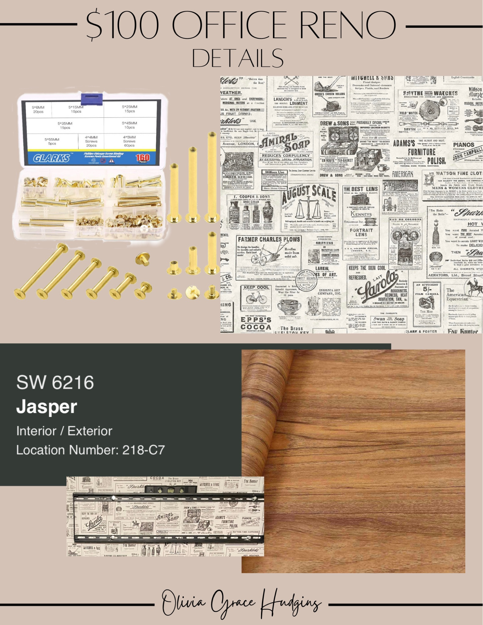 Details for my office renovation! The newspaper wallpaper, the wood grain contact paper, the tv wall mount, Chicago screws for the leather straps, dark green paint

#LTKfamily #LTKmens #LTKhome