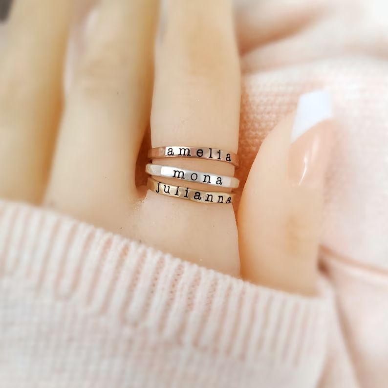 Rings with Names, Stacking Name Rings, Stacked Name Rings, Mother's Day Rings, Mother's Day Jewel... | Etsy (US)