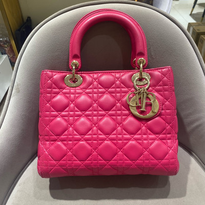 Lady Dior Medium Pink Lambskin Cannage Shoulder Bag Gold Hardware | eBay US