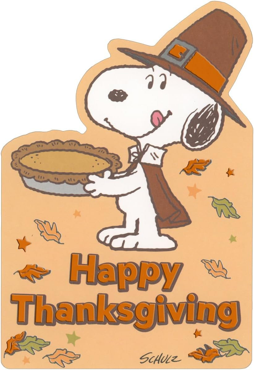 American Greetings Pilgrim Snoopy Holding Pumpkin Pie Die Cut Thanksgiving Card | Amazon (US)