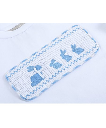 Lil Cactus White Bunnies Crewneck Tee & Blue Gingham Bermuda Shorts - Infant & Toddler | Zulily