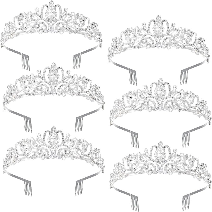 Silver Crystal Tiaras for Women Girls, 6Pcs Birthday Crowns Girl Tiara Headband Princess Fairy Br... | Amazon (US)
