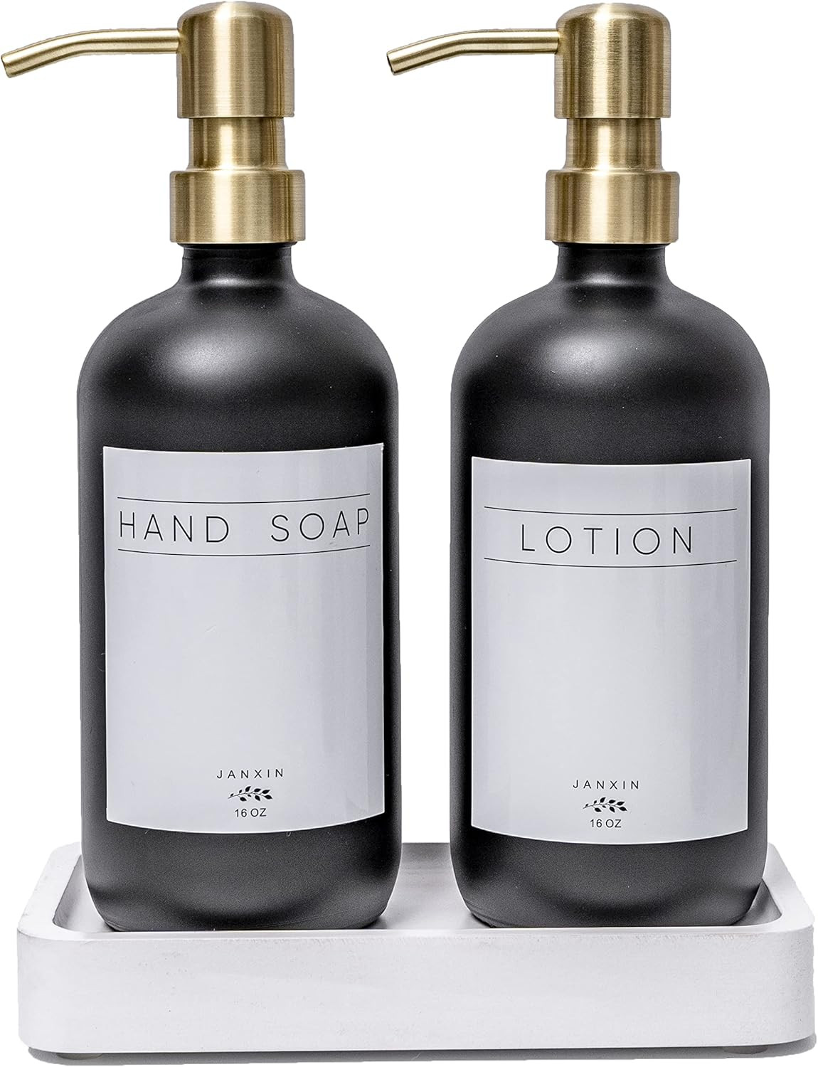 Janxin Glass Soap Dispenser for Kitchen with Stainless Steel Pump and Wood Tray, Modern Bathroom ... | Amazon (US)