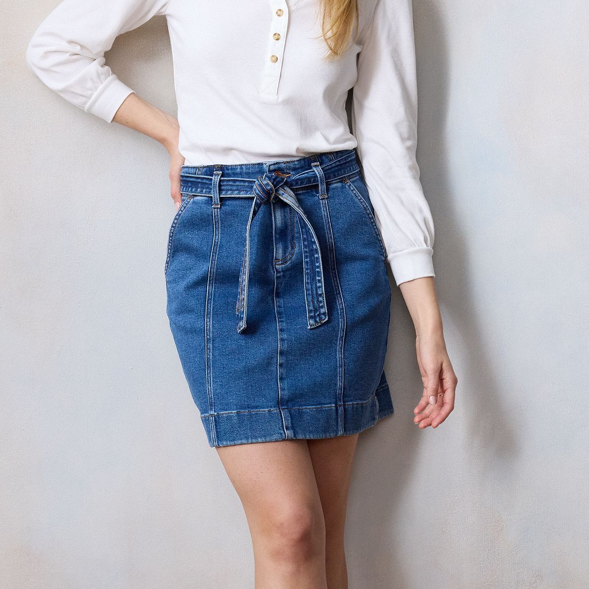 Women's LC Lauren Conrad Tie Waist Jean Mini Skirt | Kohl's