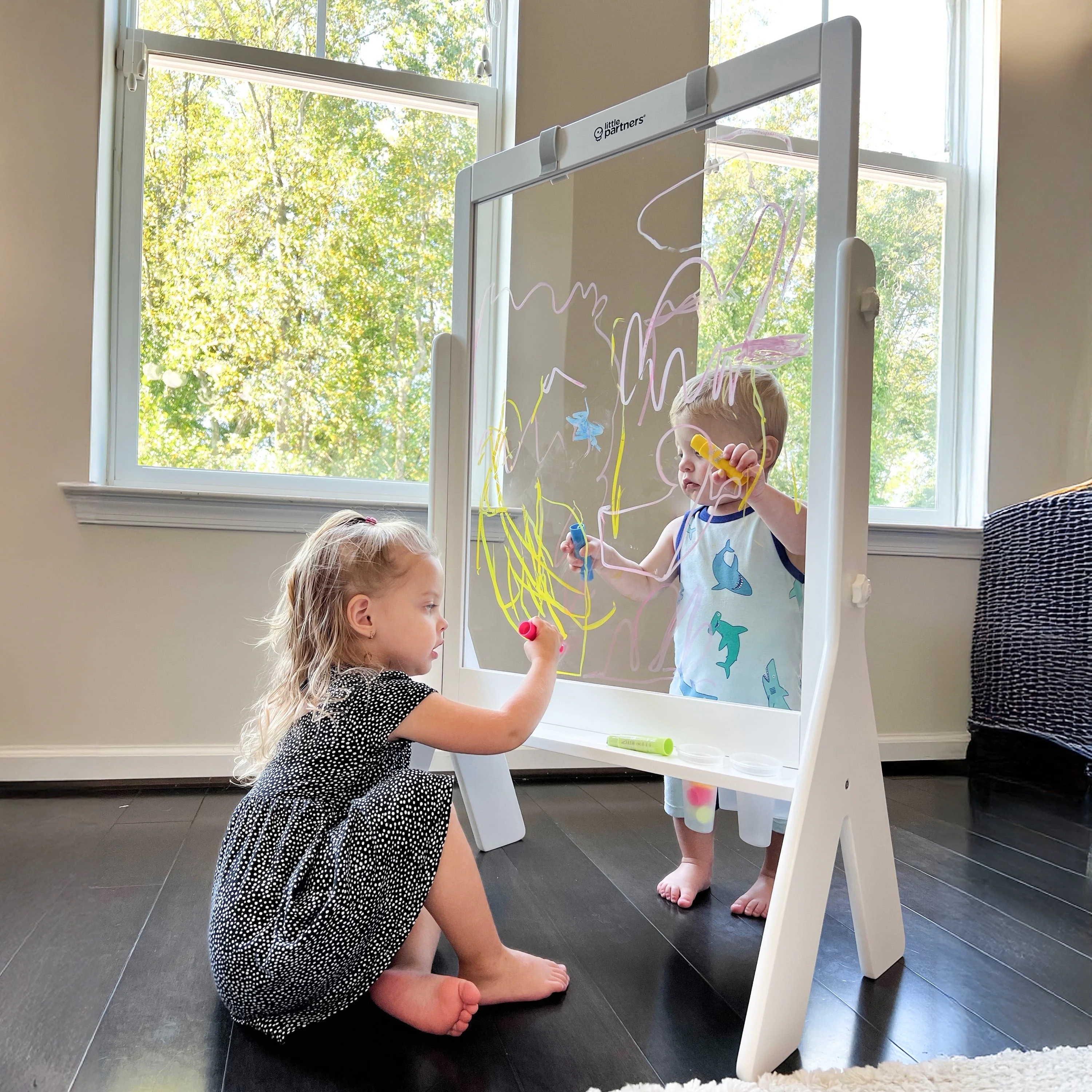Little Partners Peek-A-Boo Art Toddler Easel, Two-Sided Adjustable Height Clear Plexi Glass Paint... | Walmart (US)