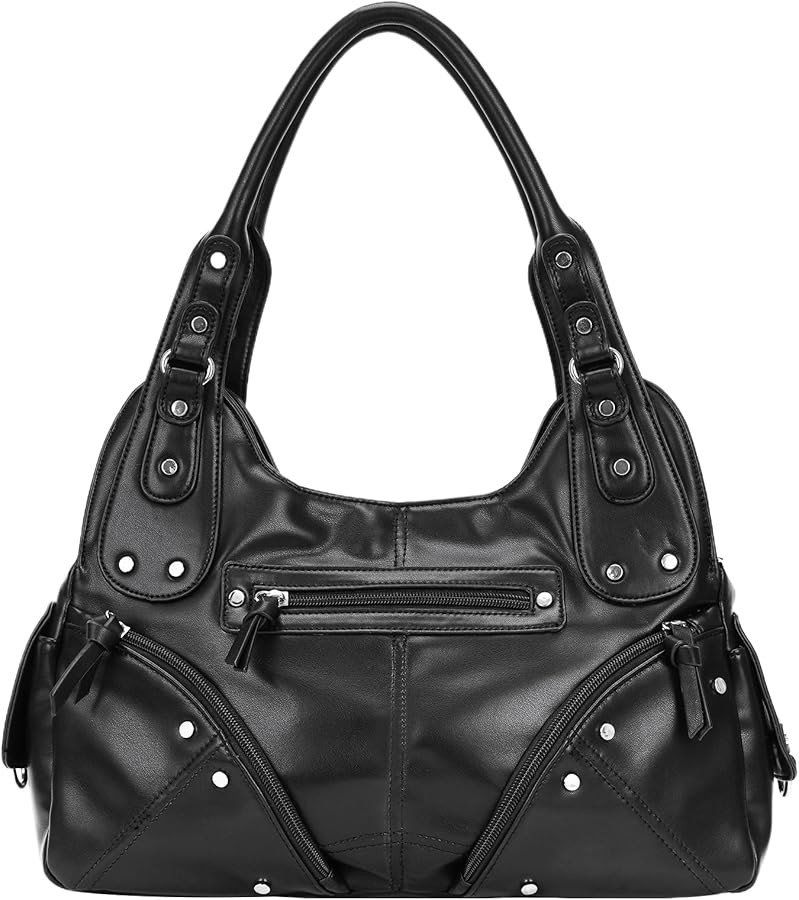 YFGBCX Tote Bag Faux Leather Hobo Bag with Multi Pockets and Studs Design Trendy Punk Rivet Shoul... | Amazon (US)