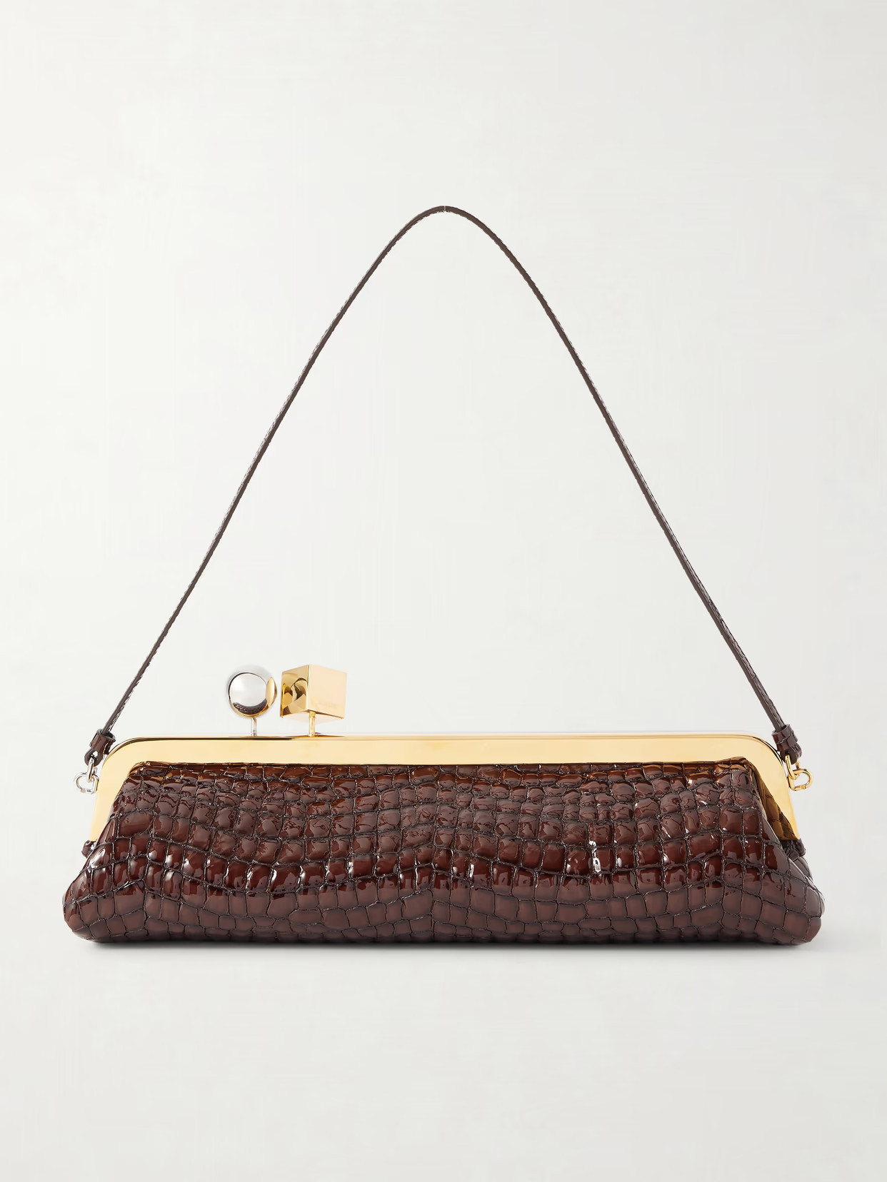 Jacquemus - Salon Croc-effect Patent-leather Clutch - Brown | NET-A-PORTER (UK & EU)