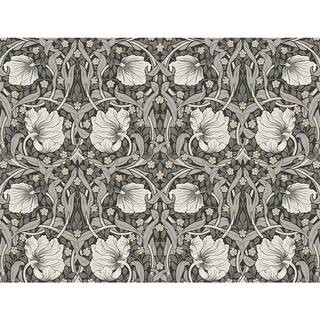 40.5 sq. ft. Charcoal & Pearl Grey Pimpernel Floral Vinyl Peel and Stick Wallpaper Roll | The Home Depot