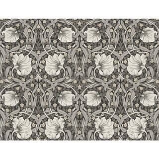 40.5 sq. ft. Charcoal & Pearl Grey Pimpernel Floral Vinyl Peel and Stick Wallpaper Roll | The Home Depot