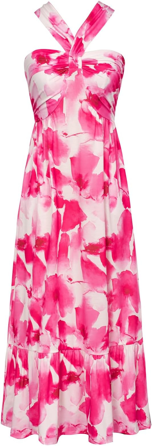 GRACE KARIN 2025 Women's Criss Cross Halterneck Sleeveless Summer Floral Print Flowy A Line Maxi ... | Amazon (US)