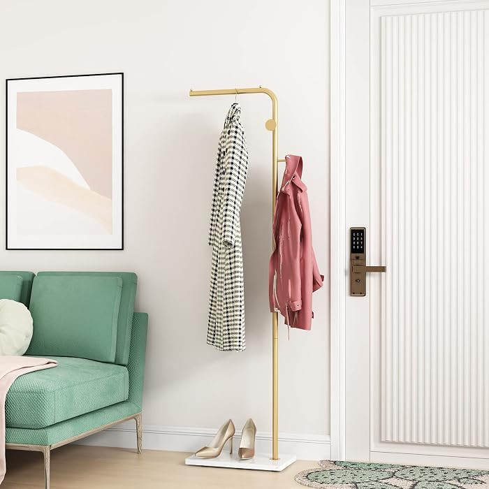 Gold Coat Racks with White Base, Entryway Coats Racks Freestanding with 3 Hooks, L Shape Home Coa... | Amazon (CA)