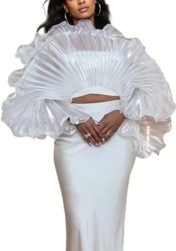 Women Elegant Ruffle Sleeve Crop Blouses Sexy See Through Top | Amazon (US)