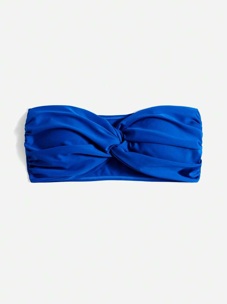 Swim Basics Summer Beach Solid Twist Front Bandeau Bikini Top | SHEIN