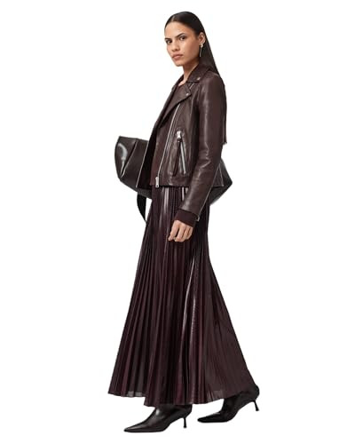 AllSaints Women's Leather Jackets Dalby Biker Oxblood Red UK 14/US 10 | Amazon (US)