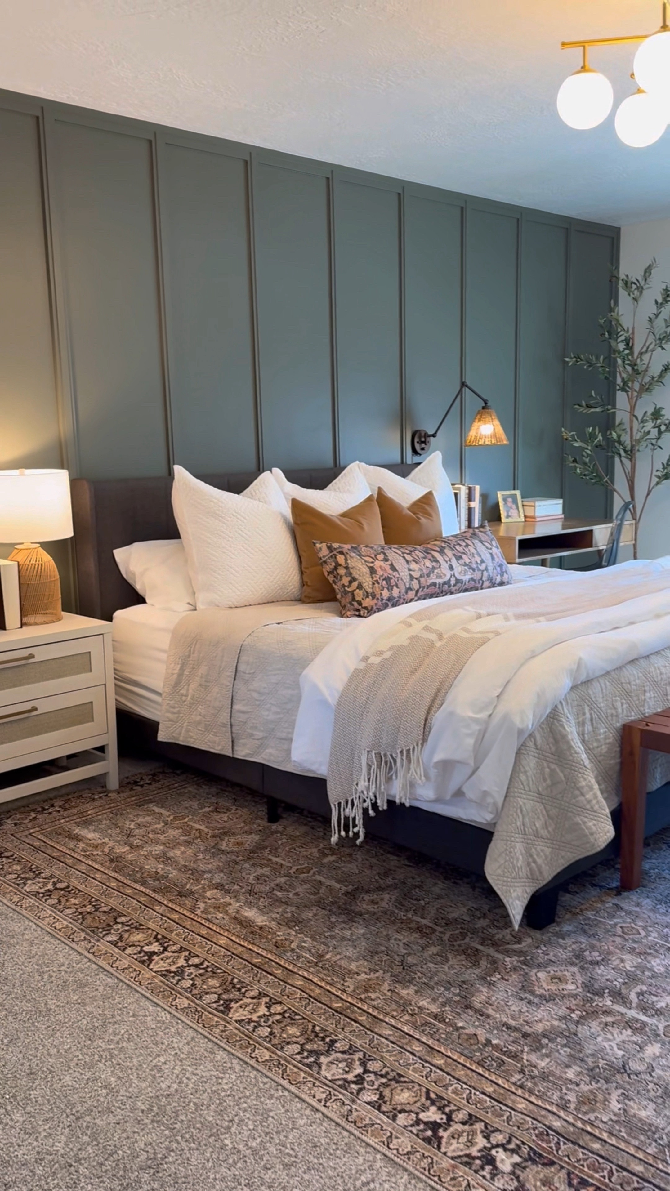 A budget friendly bedroom makeover breakdown!
Upholstered bed 
New nightstand 
(Existing desk was theirs)
New side lamps
Chandelier
New rug 
New wall mirror 
New tree 
New woven blackout blinds 
New velvet drapes 
New bedding was a gift from me to my sister in law! 
New swivel arm chair
New shelves 
New wall art
Books , guitar, and frames were theirs. 


#LTKsalealert #LTKGiftGuide #LTKhome