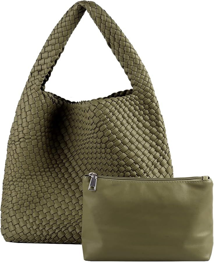 LMKIDS Women Vegan Leather Hand-Woven Tote Handbag Fashion Shoulder Top-handle Bag All-Match Unde... | Amazon (US)
