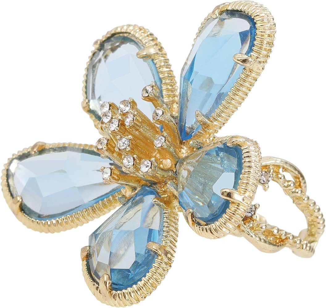Large Flower Crystal Ring, Crystal Petal Ring, Size Adjustable, Fashion Ladies Must | Amazon (US)