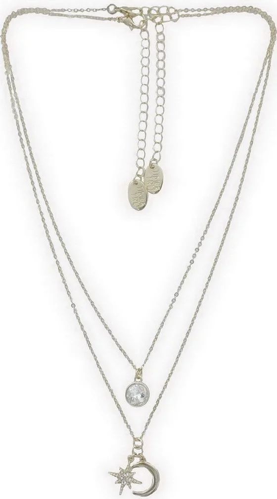 Time and Tru Women's Gold Tone Moon and Star Pendant Necklace Set, 2-Piece | Walmart (US)