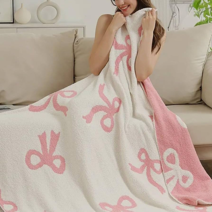 Bow Blanket Pink Bows Soft Throw Blanket Reversible Premium Cozy Fabric for Best Comfort - for In... | Amazon (US)