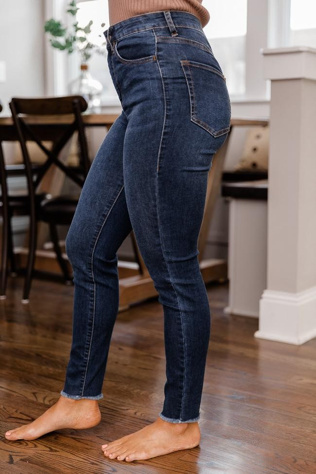 Mary Frayed Edge Dark Wash Skinny Jeans FINAL SALE | Pink Lily