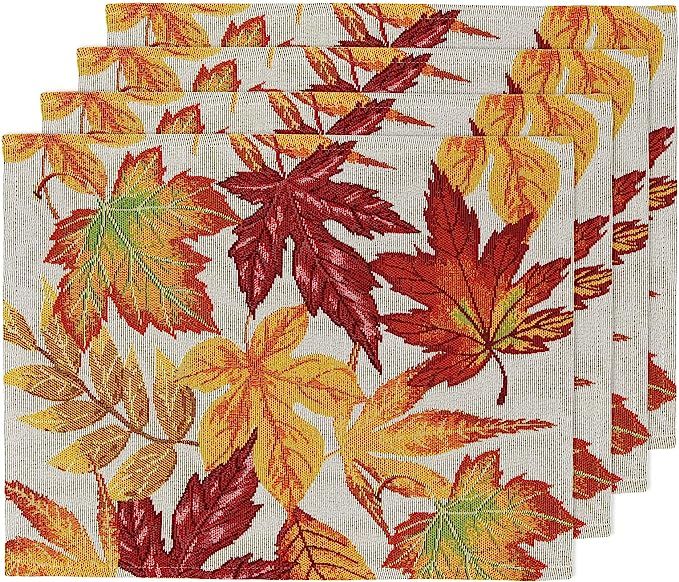 Feuille Fall Placemats Set of 4 – Woven Placemats for Dining Table, Harvest Maple Leaf Placemat... | Amazon (US)