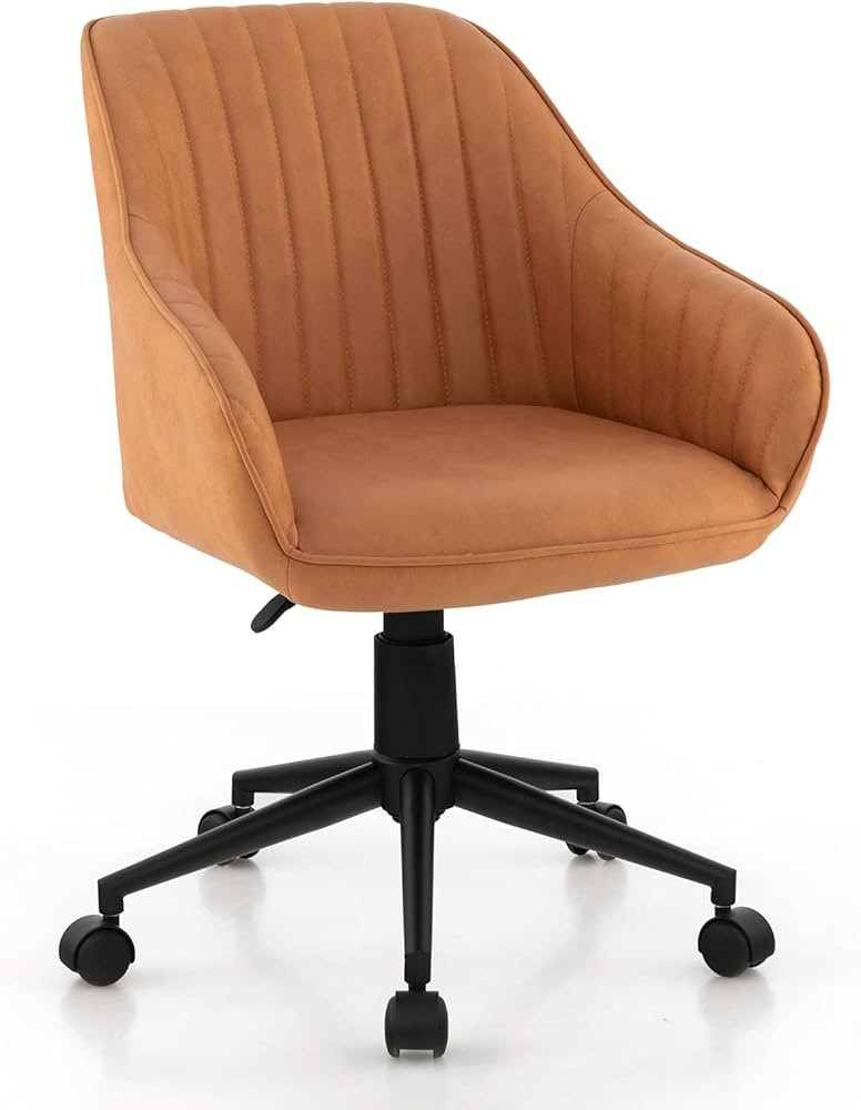 Giantex Leather Office Chair Brown, Mid Century Desk Chair with Wheels and Ergonomic Armrests, Ad... | Amazon (US)